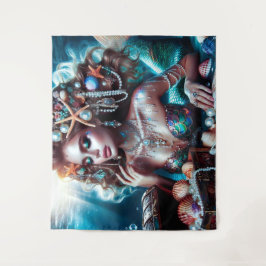 Meerjungfrau mit Meeresschätze Schmuck Wandteppich