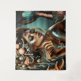 Meerjungfrau mit Meeresschätze Schmuck Wandteppich