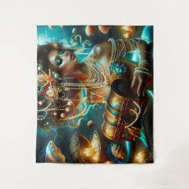 Meerjungfrau mit Meeresschätze Schmuck Wandteppich