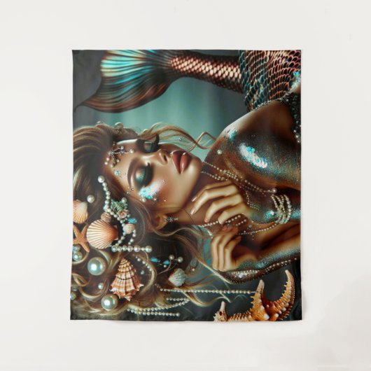 Meerjungfrau mit Meeresschätze Schmuck Wandteppich (Vorderseite)