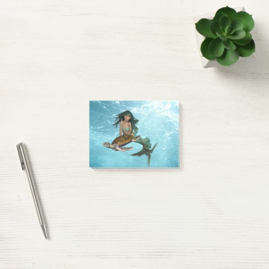 Meerjungfrau mit Meeresschildkröte Post-it Klebezettel (Büro)
