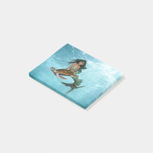 Meerjungfrau mit Meeresschildkröte Post-it Klebezettel (angewinkelt)