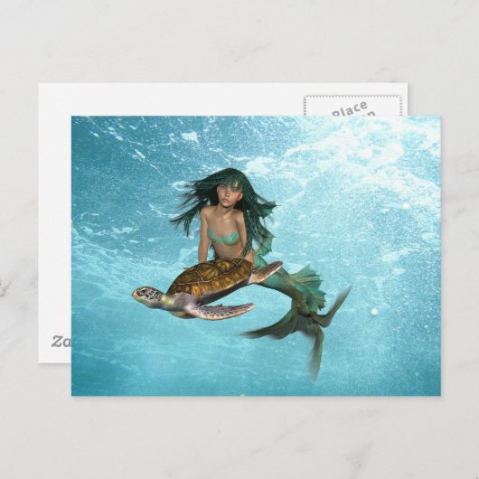 Meerjungfrau mit Meeresschildkröte Postkarte (Vorne/Hinten)