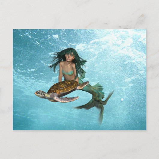 Meerjungfrau mit Meeresschildkröte Postkarte (Vorderseite)