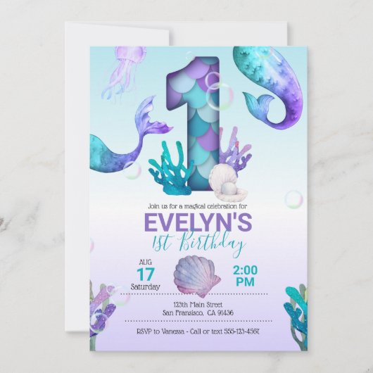 Meerjungfrau mit Meerjungfrau Schwanz Einladung (Vorderseite)