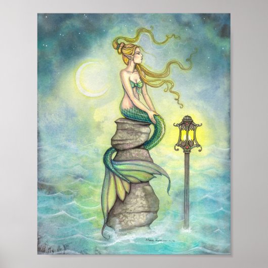 Meerjungfrau mit Moon und Lattern Fantasy Art Poster (Vorne)