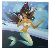 Meerjungfrau mit Muschel zum Ohr Fliese (Vorderseite)