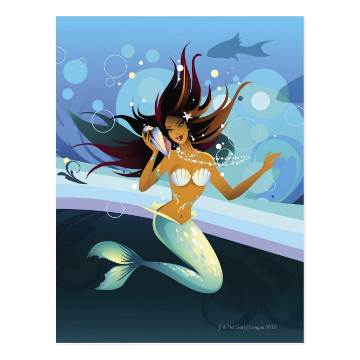 Meerjungfrau mit Muschel zum Ohr Postkarte Zazzle.de