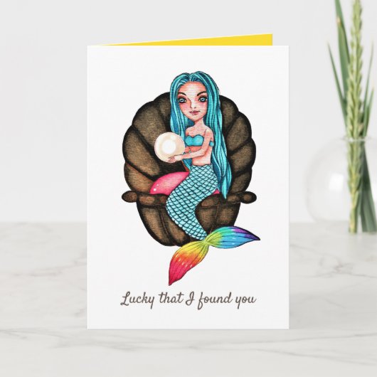 Meerjungfrau mit Perle in Wasserfarbe Karte (Vorderseite)