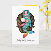 Meerjungfrau mit Perle in Wasserfarbe Karte (Gelbe Blume)