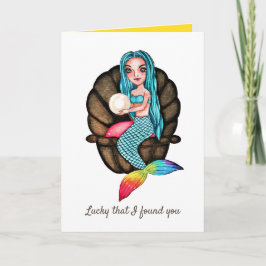 Meerjungfrau mit Perle in Wasserfarbe Karte