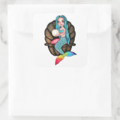 Meerjungfrau mit Perle in Wasserfarbe Quadratischer Aufkleber (Tasche)