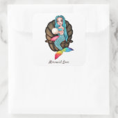Meerjungfrau mit Perle in Wasserfarbe Quadratischer Aufkleber (Tasche)