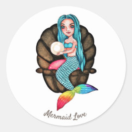 Meerjungfrau mit Perle in Wasserfarbe Runder Aufkleber