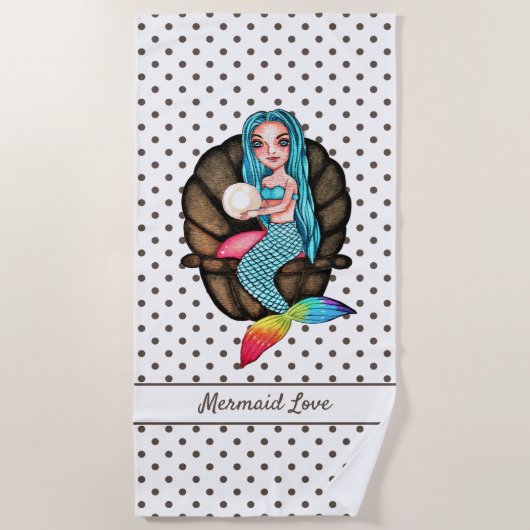 Meerjungfrau mit Perle in Wasserfarbe Strandtuch (Vorderseite)