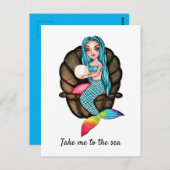 Meerjungfrau mit Perle Wasserfarbe Kunst Postkarte (Vorne/Hinten)