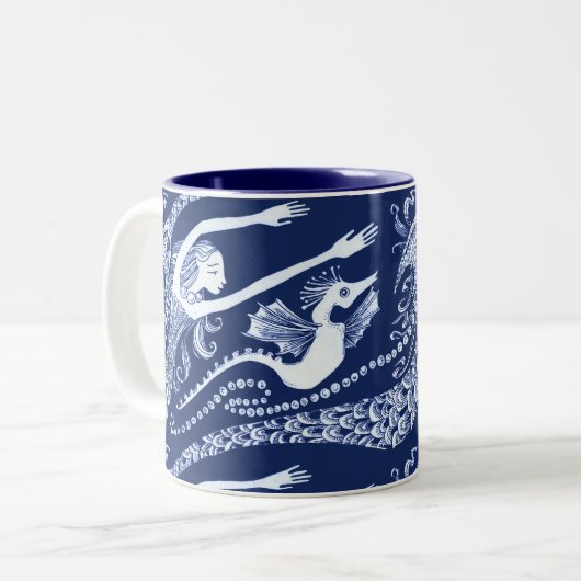 Meerjungfrau mit Perlen und Seepferd Zweifarbige Tasse (Vorderseite Links)