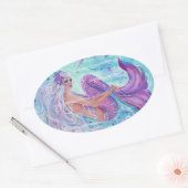 Meerjungfrau mit Quallenkunst von Renee Lavoie Ovaler Aufkleber (Umschlag)