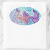 Meerjungfrau mit Quallenkunst von Renee Lavoie Ovaler Aufkleber (Tasche)
