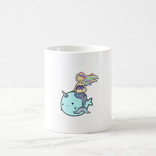 Meerjungfrau mit Rainbow Hair Riding Pet Narwal Kaffeetasse