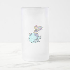 Meerjungfrau mit Rainbow Hair Riding Pet Narwal Mattglas Bierglas