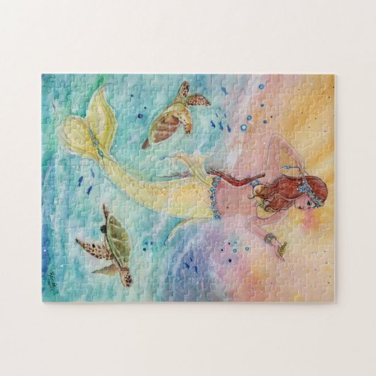 Meerjungfrau mit Rätsel der Meeresschildkröten Puzzle (Horizontal)