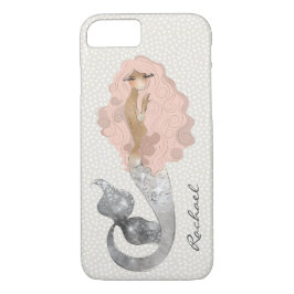 Meerjungfrau mit rosa Haar und Monogramm iPhone 8/7 Hülle
