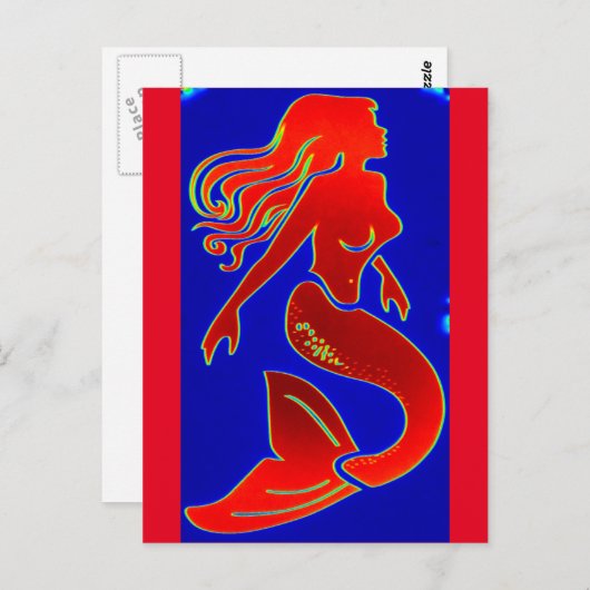 Meerjungfrau mit rotem Button Postkarte (Vorne/Hinten)