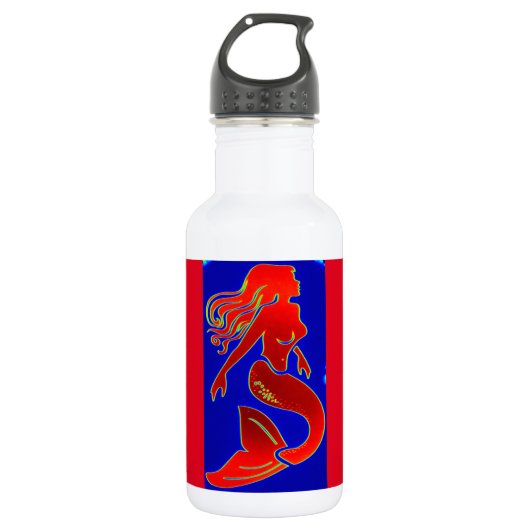 Meerjungfrau mit rotem Button Trinkflasche (Vorderseite)