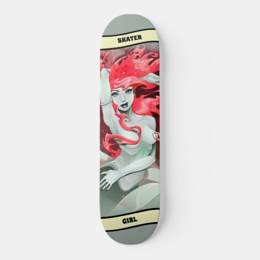 Meerjungfrau mit rotem Haarschuh Skateboard (Vorderseite)