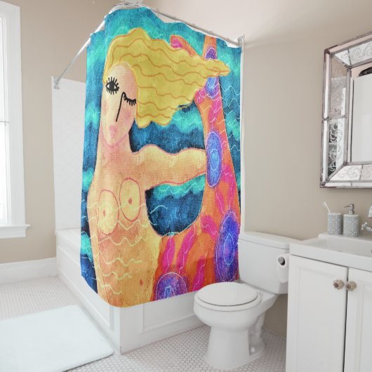 Meerjungfrau mit Rotem Schwanz Abstrakte Kunst Duschvorhang (Beispiel)