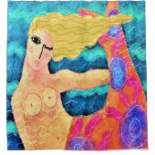 Meerjungfrau mit Rotem Schwanz Abstrakte Kunst Duschvorhang (Vorderseite)