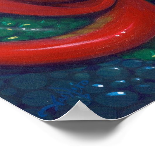 Meerjungfrau mit Scarlet Dragon ART PRINT Fantasie Poster (Ecke)