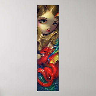 Meerjungfrau mit Scarlet Dragon ART PRINT Fantasie Poster