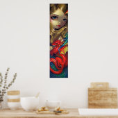 Meerjungfrau mit Scarlet Dragon ART PRINT Fantasie Poster (Küche)