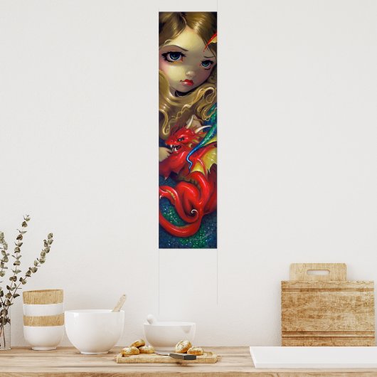 Meerjungfrau mit Scarlet Dragon ART PRINT Fantasie Poster (Küche)