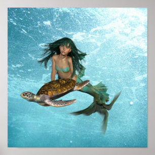 Meerjungfrau mit Sea Turtle Poster