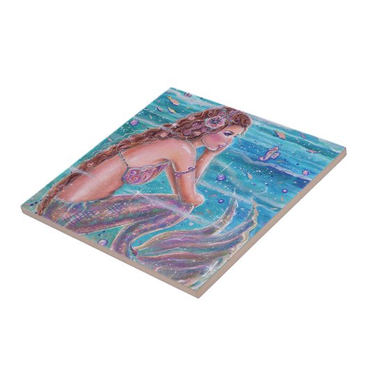 Meerjungfrau mit Seepferden von Renee Lavoie Fliese (Seite)