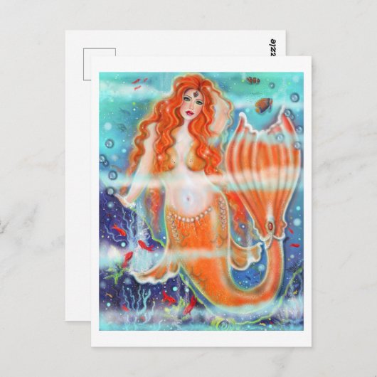 Meerjungfrau mit tropischer Fischkunst von Renee L Postkarte (Vorne/Hinten)