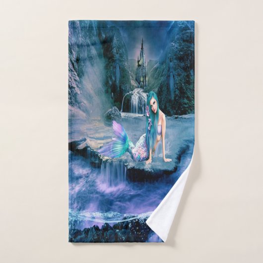 Meerjungfrau mit türkisfarbenem Haar Badhandtuch Set (Handtuch)