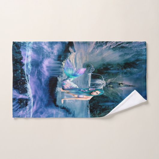 Meerjungfrau mit türkisfarbenem Haar Badhandtuch Set (Handtuch)