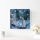 Meerjungfrau mit türkisfarbenem Haar Quadratische Wanduhr (Zuhause)