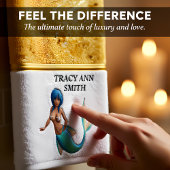 Meerjungfrau mit türkisfarbenem Haar und Schwanz Badhandtuch Set