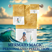 Meerjungfrau mit türkisfarbenem Haar und Schwanz Badhandtuch Set