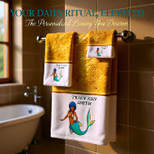 Meerjungfrau mit türkisfarbenem Haar und Schwanz Badhandtuch Set