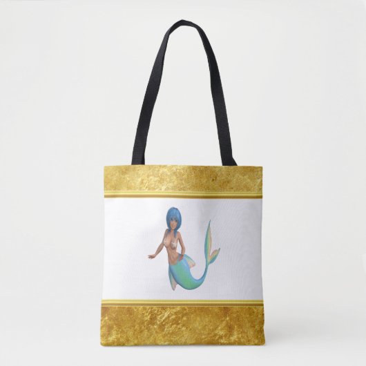 Meerjungfrau mit türkisfarbenem Haar und Schwanz Tasche (Vorderseite)