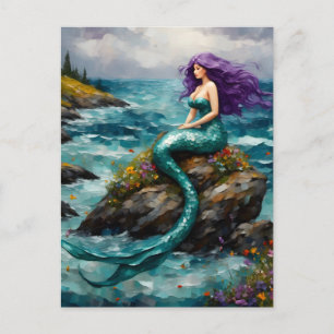 Meerjungfrau mit violetten Haaren Postkarte