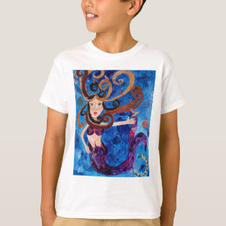 Meerjungfrau mit Vogelkunstmalerei T-Shirt