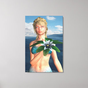 Meerjungfrau mit Water Lily Blume Leinwanddruck