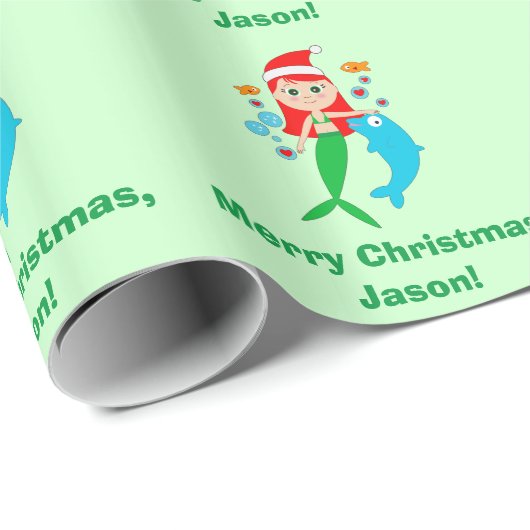 Meerjungfrau mit Weihnachtsmannmütze-und Geschenkpapier (Rolleneckpunkt)